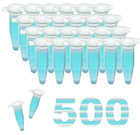 CryoKing Lot de 500 tubes de micro-centrifuge de 1,5 ml avec couvercles à clipser, tubes d'échantillonnage en plastique, récipients de réaction pour laboratoire (500 pièces)
