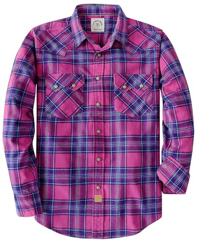 Dubinik® 6.3 oz Chemise Flanelle Homme Western Cowboy Manches Longues Carreaux Vintage Casual Bouton à Pression Double Poche