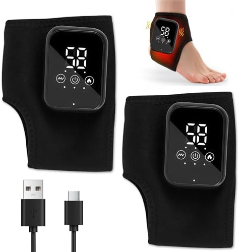 Lot de 2 Masseurs 3 en 1 pour chevilles, pieds sans fil, portable, sans fil | Rechargeable, 3 modes de vibration, 3 niveaux de chaleur, pour cheville, talon, tendinite d'Achille