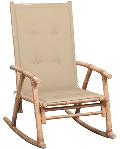 QJBSAVVA Sedia a dondolo in bambù con cuscino impermeabile 66 x 86 x 105 cm, sedia da giardino per esterni, poltrona relax per terrazza, balcone e giardino