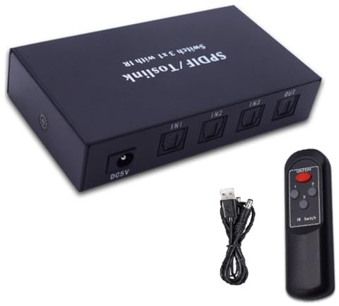 Wernfale Optical Switcher with 2 Way Spdif Toslink Optical Digital Audio Splitter Out with IR Remote Control Switch Replacement Accessories