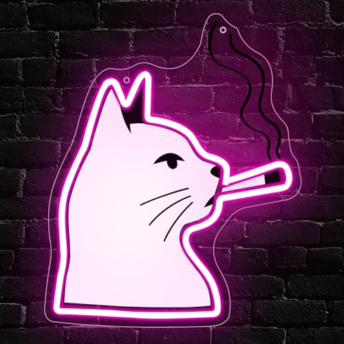 Katzen Neon Schild für Wand Deko,Weiße Cat Rauch LED Schilder für Bar Schlafzimmer Club Party Pub Raucherlounge,Vape oder Cigarette Neon Sign Katze Geschenk für Männer Lady USB Powered（13.8*13.4）