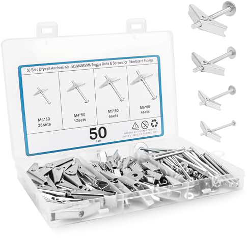 50 Stück Kippdübel, Klappdübel Und Spreizdübel(M3/M4/M5/M6), Verzinktem Kohlenstoffstahl Spreizdübel, Sortierte Federklappdübel Für Gipskarton, Hohlraumwände, Rigipsdübel, Trockenbau, Faserplatten