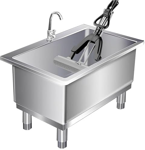 Lavello in Acciaio Inox Autoportante con Rubinetto, Lavatoio da Giardino a Vasca Singola Profonda, Lavandino Professionale con Piedini Regolabili per Garage, Ristorante, Cucina Esterna(50x50x50cm)