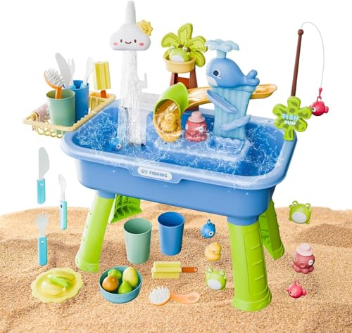 Giwuence Wassertisch Für Kinder - 4-in-1 Aktivitätstisch Mit Fließendem Wasser | Sicheres Kunststoffmaterial, Einfache Montage, Sommer Draußen Spiel Für Ab 4-8 Jahren, Geburtstagsgeschenk