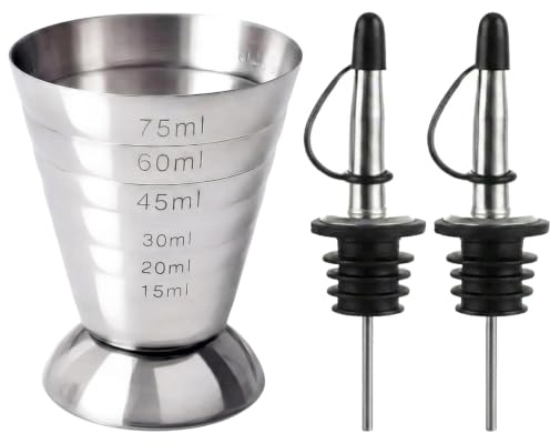 Spirit Measure with 2 PCS Speed Pourers, Bottle Pourers for Spirits | Shot Measure with Anti-Spill Design, Bottle Pourers for Spirits and Wine Measure