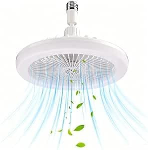 LED Ceiling Fan Light with Remote, 30W Dimmable E27 Bulb with B22 Adapter, 3 Color Temperatures 3000-6500K & 3 Speeds, Timer Function, Quiet Compact Design for Bedroom Office Kitchen Garage, White