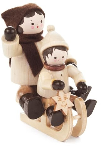 Miniatur-Schlittenfahrerin mit Kind natur - Dregeno Erzgebirge