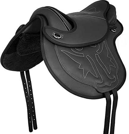 A&M Reitsport Baumloser Wanderreit Sattel 'TRISHUL' aus Nubuckleder Schwarz mit Klettkissen, Größe:17 Zoll