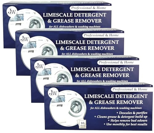 JYW Limescale & Grease Remover & Descaler Detergent for Cleaner Washing Machines & Dishwashers 10 x 50g Powder Sachets (Pack of 4)