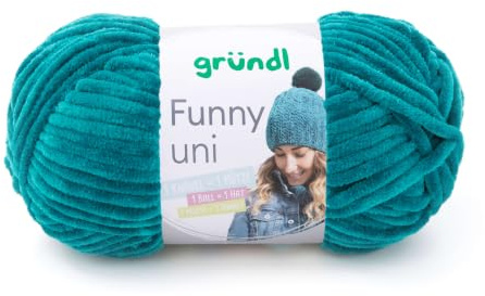 Gründl Wolle Funny uni Chenille Wolle 1 Knäuel 100 g, Petrol | dicke weiche Chenille Wolle zum Häkeln - Kuschelig und hautfreundlich - 100 % Polyester - 100 g / 120 m - Nadelstärke 5 - 6