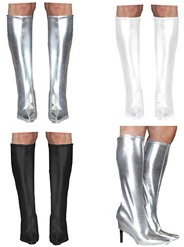 SoWest GoGo White Boot Covers – Women’s 60s 70s Hippie Fancy Dress Accessory | Retro Pop Star Tight Fit Boots Cover for Disco | Adults Footwear for Halloween Party