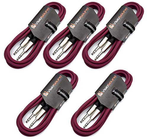 6.35mm 1/4 Stereo TRS Jack to Jack Balanced Audio Cable 5 Pack Purple 3m | 5 x Noiseless OFC Balanced Signal, Audio, Patch Cable / 8 Colours