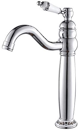 Ghopy Grifo mezclador de lavabo cromado alto tradicional de cerámica simple palanca latón macizo alto agua caliente y fría Fuacet