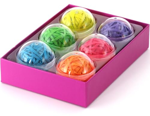 CALCUSO Gummibänder: 270 Bunte, Haltbare Elastische Gummibänder/Gummiringe in 6 Farben je 45 Stück in Kugeln - Farbig sortiert in praktischer Aufbewahrungsbox - Ideal für Haushalt, Büro, Schule, Uni