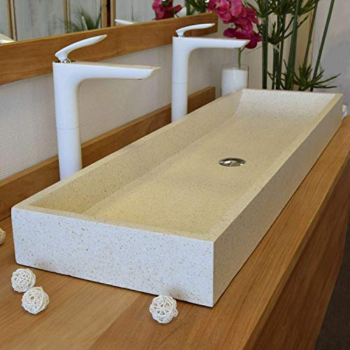 Océan Line Vasque à poser en Terrazzo crème, Atlantica 120×35×10 cm