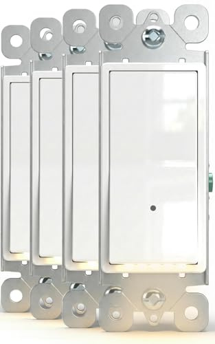 SOZULAMP Illuminated-Light-Switch with Night Light, No Neutral Wire, Single-Pole Decorator Rocker Switch, Dusk to Dawn LED Guide Light for Hallway Bathroom Stairs, 15A 120/277V, White, 4 Pack