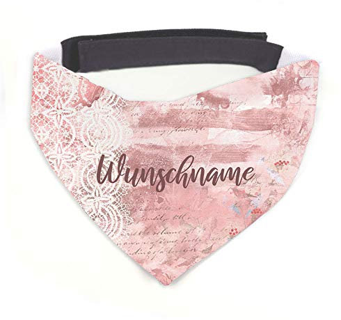 Tierisch-tolle Geschenke Hundehalstuch mit Namen Vintage Sterne rosé personalisiert inklusive Wunschname mit 12 cm Klettverschluss für kleine, mittlere und große Hunde (S = Halsumfang: 32-38 cm)