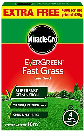 Miracle-GRO Evergreen Fast Grass Lawn Seed - Super Fast Germination 480g with a Thank You Sticker