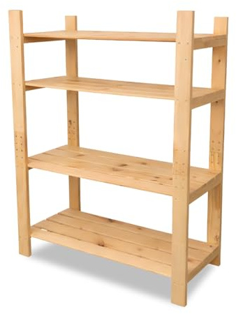 HOMION 4Tier Storage Shelf Unit Heavy Duty wood Wooden Garage Shelving Organizer for Tools, Boxes & Equipment Slatted Storage Unit multi purpose Camper Van Caravan home office Organise (4 Tier)
