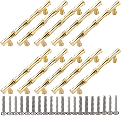 ZESLIV T Stangengriffe in Bambus-Stil (10er Set) Bohrlochabstand 128mm Möbelgriffe mit Schrauben Schubladengriffe Türgriffe Türknopf Schrankgriffe