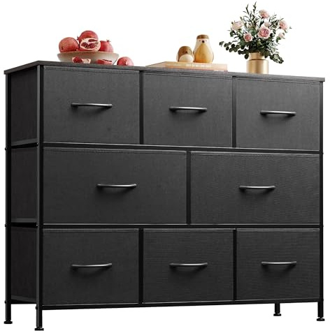 WLIVE 8 Drawer Dresser for Bedroom, Fabric Black Dresser with Large Storage Drawer Unit for Entryway, Chest of Drawers for Living Room
