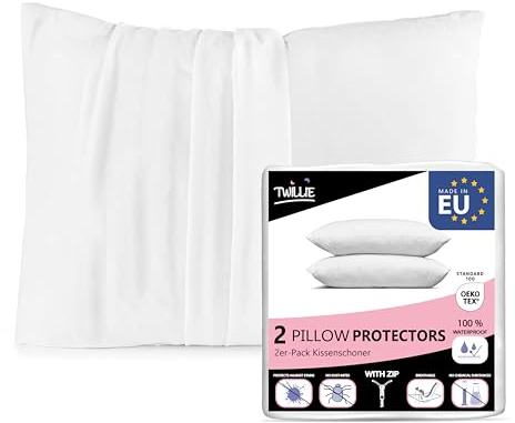 Twillie 2er Set Wasserdichter Kissenbezug - für Kopfkissen 50 x 80 - Oeko Tex® zert Kopfkissenbezug Jersey Micro Atmungsaktiv - Ultradünn und Ultraweich – Reißverschluss