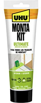UHU Monta Kit Ultimate, Adhesivo de Montaje Extrafuerte, Pegamento Fuerte Para Todo Sin Disolventes, Blanco, 165g