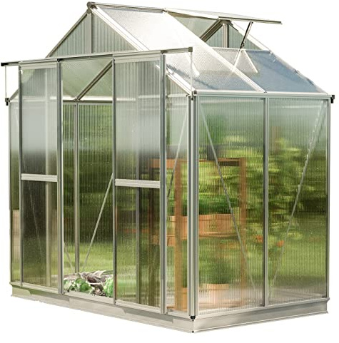 GFP Serre Saphir 2 Cadre Aluminium 259x133 cm Plaques Double paroi 8 mm avec Cadre de Fondation et ouvre-fenêtre Automatique