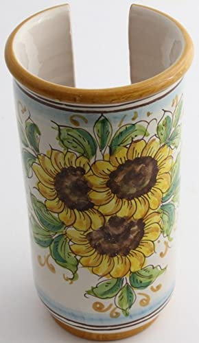 Generico Portabicchieri grande in ceramica siciliana giallo e verde di santo stefano di camastra decorata a mano Girasole Art 17