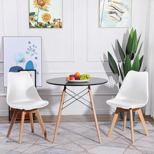 H.J WeDoo Tisch und Stühle Set, Essgruppe Schwarz Tisch mit 2 Weißer Stühlen für Esszimmer Küche Wohnzimmer