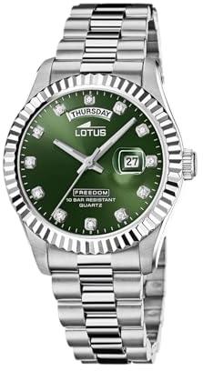 LOTUS Reloj Hombre Analógico de Acero Inoxidable 316l Plateado | Movimiento de Cuarzo, Calendario, Cristal Mineral de Alta Resistencia, Resistente al Agua 10 ATM 18854/6 Freedom