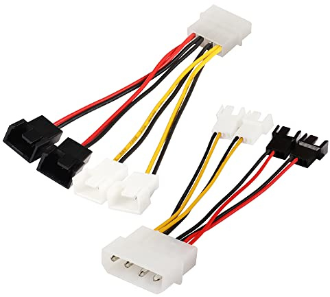 PNGKNYOCN 4-poliges Molex auf 4 x 4-poliges Lüfter-Anschlusskabel (Stromversorgung 4 Lüfter von 1 Molex-Anschluss!)2 x 12 V / 2 x 5 V für CPU-PC-Gehäuselüfter (2er-Pack)