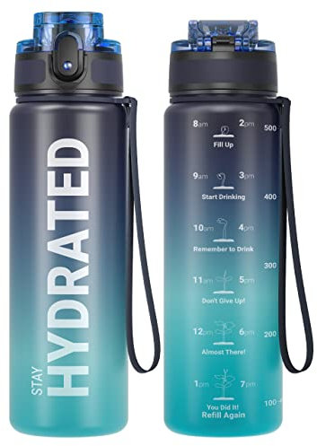 Sahara Sailor Leakproof Water Bottle 500ML, Tritan BPA Free Motivational Sport Drinks Bottle with Clear Time Marker, Lock Cover, Easy Clean Brush, Durable for Gym, School, Hiking, Cycling (1 Bottle)