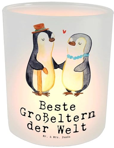 Mr. & Mrs. Panda Windlicht Großeltern - Geschenk, Freude machen, Windlicht Glas, Ommi, Windlicht Hochzeit, Windlicht Dekorieren, Kleinigkeit,