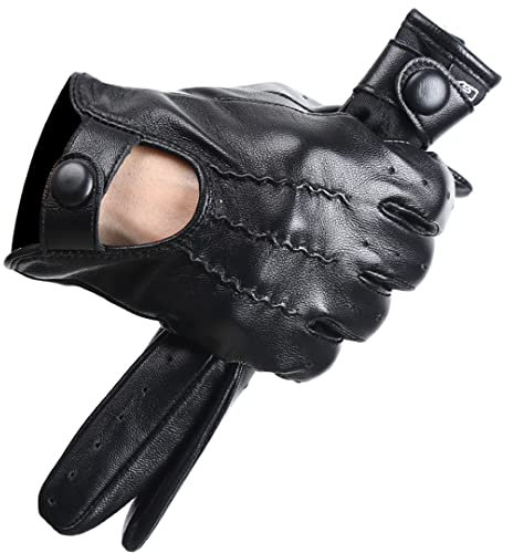 Schwarze Damen Handschuhe Schaffell Leder Handschuhe Damen Atmungsaktive Handschuhe Schwarz 8,5