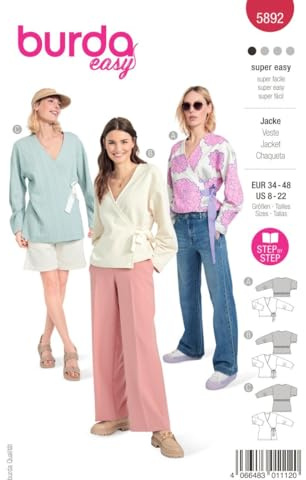 burdastyle Schnittmuster 5892 | Wickeljacke in verschiedenen Varianten zum selber nähen | Damen, Gr. 34-48 | Nählevel: leicht
