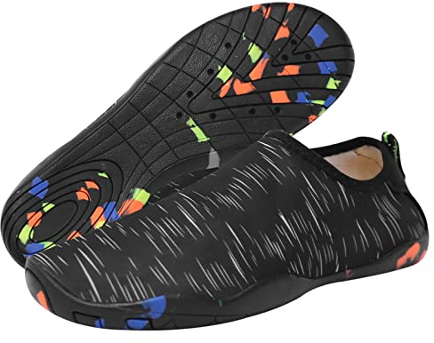 TMEOG Badeschuhe Damen Herren Wasserschuhe Schwimmschuhe Aquaschuhe Strandschuhe rutschfest Surfschuhe schnell trocknend Wattschuhe Meerschuhe Erwachsene(44 EU,Schwarz)