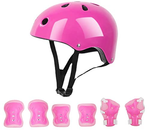 Juego de Equipo de Protección para Casco de Patinaje para Niños, Juego de Equipo de Protección para Casco de Esponja Suave Espesada para Niños, Protector de Rodilla para Codo de Regalo para (Rosa)