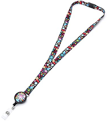 LGEGE Breakaway-Schlüsselband mit einziehbarer Ausweisrolle, Sicherheitsschnalle, Ausweis-Zugangskarte, Anwesenheitskarte, Schlüsselhalter, künstlerisches Design (Blumenwelt)