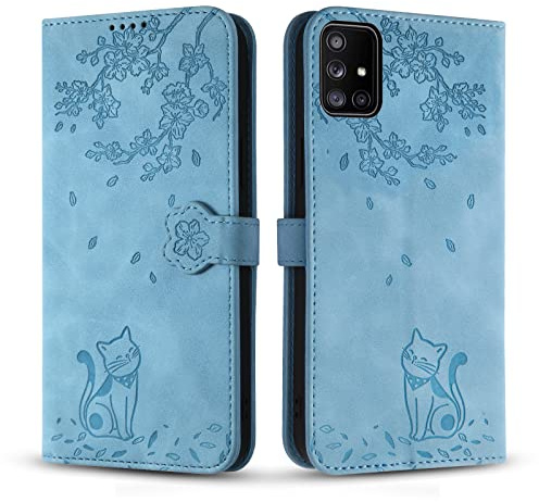 Vaitasy Fodral för Samsung Galaxy A71 4G, Anti Scratch PU Läder Magnetisk Skyddshölje Fodral för Galaxy A71 4g - Blå Katt