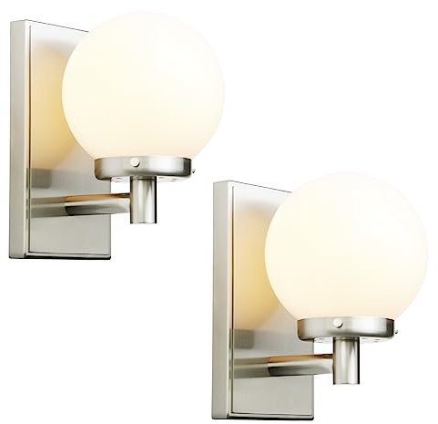 PathsOn 2 Pack Vintage Wall Sconce, 5.9 Globe Milk White Glass Shade Wall Light Fitting for Bathroom Vanity Mirror Kitchen Living Room