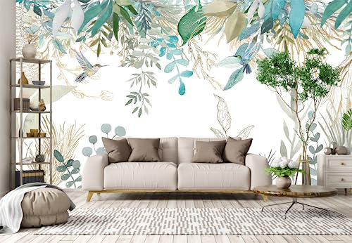 Audace Liberté® Papier Peint Panoramique Soie 200 x 150 cm sur mesure taille Fresque Murale 3D Plantes Tropicales Feuilles Fond De Fleurs pour Salon Chambre Décoration Murale