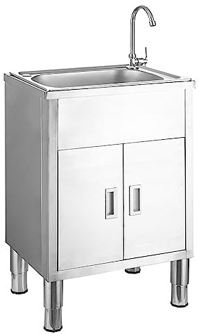 TRGCJGH Waschtisch Edelstahl Waschbecken mit Unterschrank Arbeitsschrank Edelstahl Doppelwaschtisch(42x37cm (17x15in))