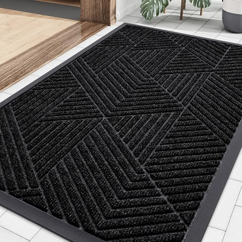 Smiry Front Door Mat Outside Entrance, Heavy Duty Sturdy Natural Rubber Doormat, Trap Dirt and Moisture, Easy Clean Low Profile Welcome Floor Mats for Indoor Outdoor Entry, 35x23 Inch, Black
