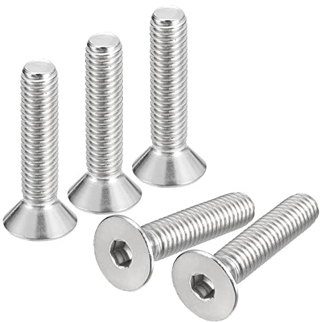 QUARKZMAN 3/8-16x1-3/4 Plana Avellanada Hueca Cabeza Tornillos, 5uds 304 Inoxidable Acero Hexagonal Zócalo Plana Cabeza Tornillos, Completa Rosca, Avellanados Pernos