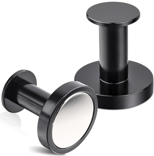 MIN CI 2 Stück Magnethaken Extra Stark, 36mm Magnete Stark 32kg, N52 Hohe Leistung Schwarze Magnetische Haken, Neodym Magnete Extra Stark Magnet Haken Pinnadel Küchenhaken Kühlschrankmagnete
