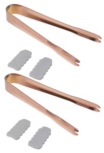 PRETYZOOM 2pcs Ice Cube Tongs Stainless Steel Serving Food Tongs Slip Rubber Sleeve for Kitchen and Restaurant Use