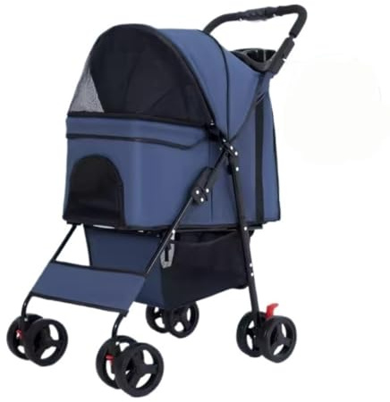Hundvagn Hund vagn 3 I 1 Hundvagn Hopfällbar Husdjursvagn Med Löstagbar Förvaringskorg 4 Hjul För Små Medelstora Hundar Och Katter Husdjursvagn (Color : Blue, Size : 61 * 50 * 100cm)