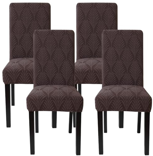 MEIVINES Stuhlhussen 4er Set Hussen Für Schwingstühle Stretch Stuhlhussen Für Esszimmerstühle Stuhlhussen Braun Für Haus Küche Hotel Restaurant Bankett Hochzeit Party (Braun,4PCS)